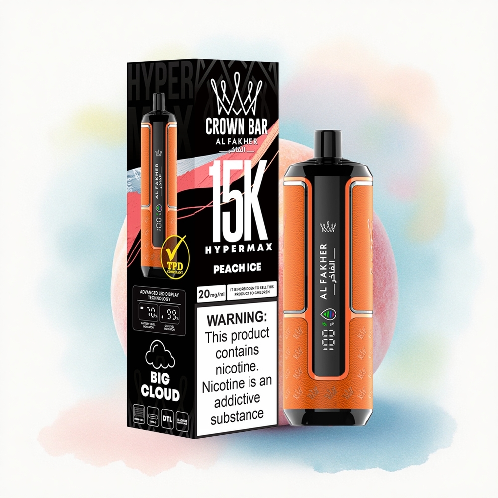 Al Fakher Crown Bar 15K Hypermax Fersken Is med 600mAh og 6mg nikotin