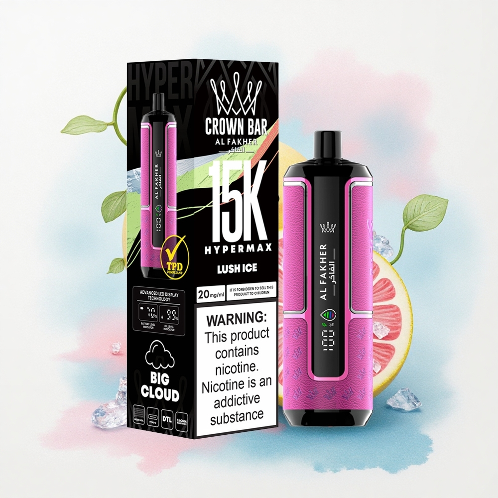 Al Fakher Crown Bar 15K Hypermax Frisk Is med 600mAh og 6mg nikotin