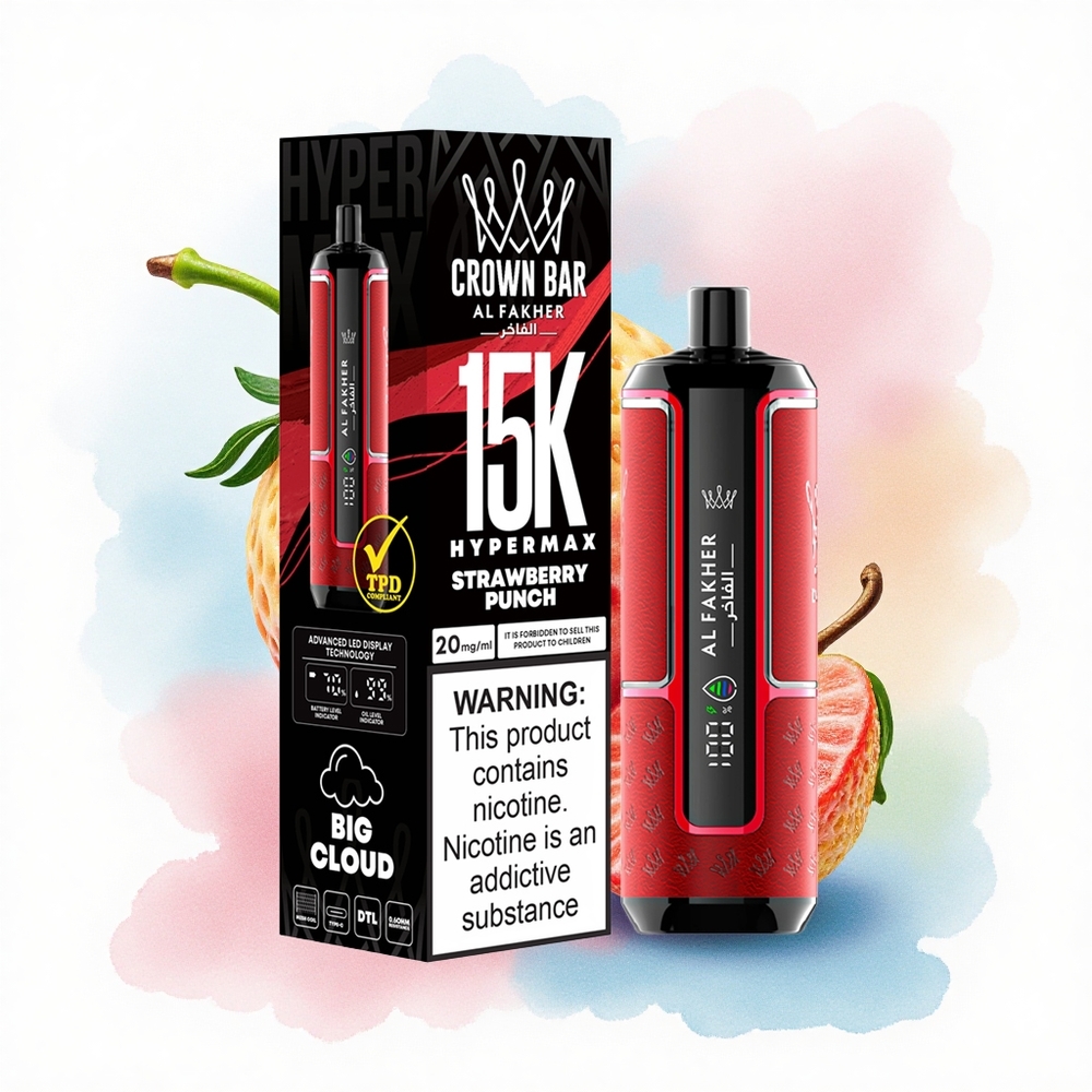 Al Fakher Crown Bar 15K Hypermax Jordbær Punch 22ml 6mg Nikotin 600mAh